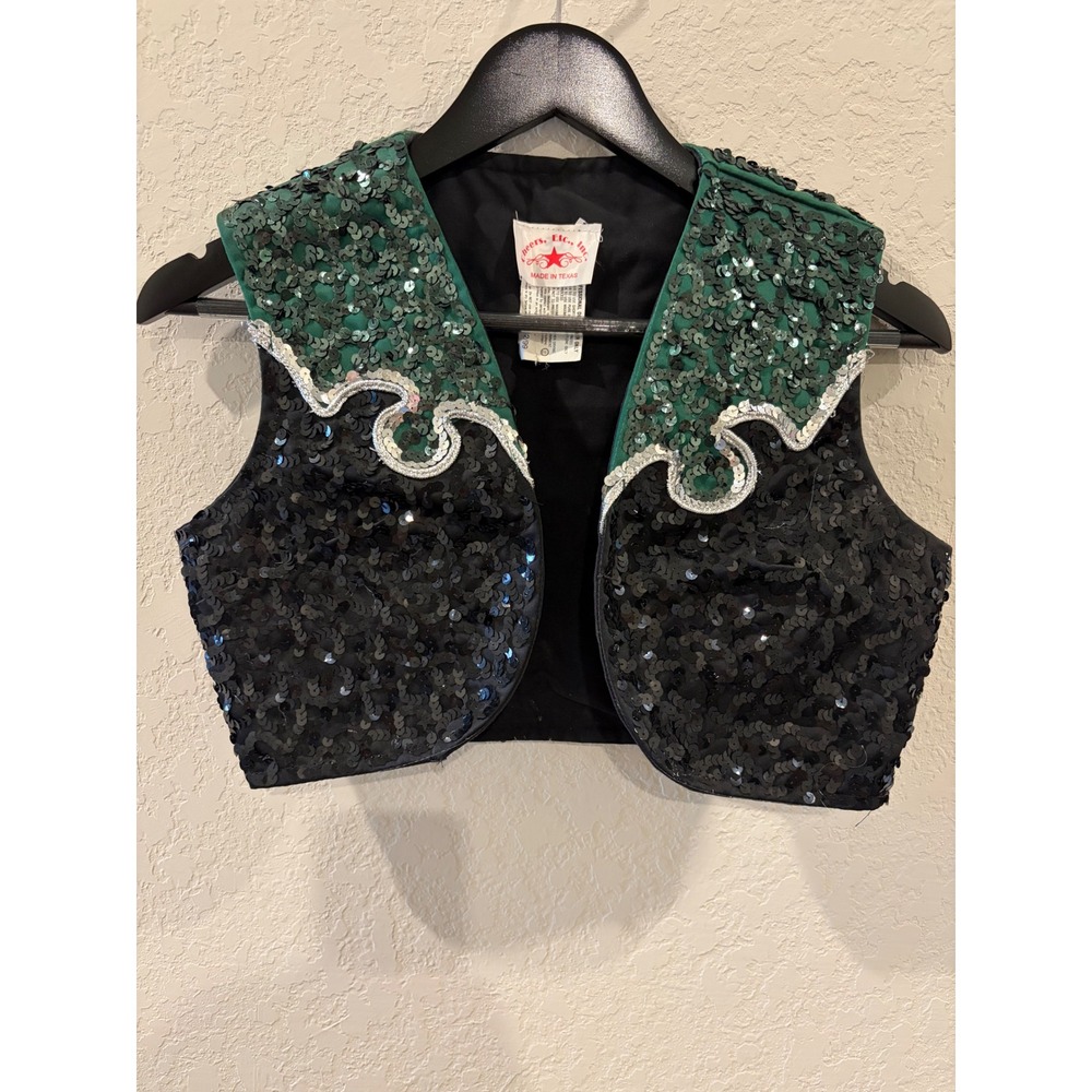 Cheers Etc Inc Vintage Sequin Western Vest Black Green Star Cropped Size 32